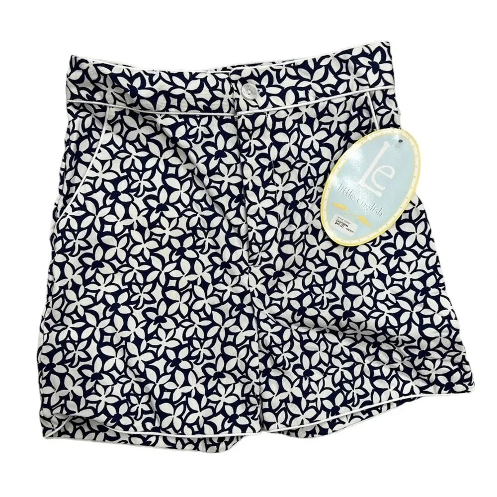 NWT Little English Navy Floral Reese Shorts with White Piping